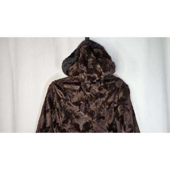 Vintage Union Made Faux Fur Coat Chocolate Brown Mod Full Length Size Small Glam - Picture 6 of 11